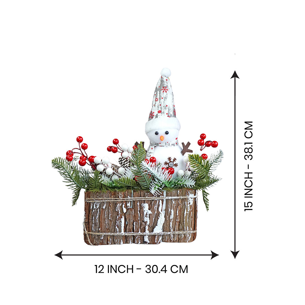 15 inches, Snowman with Big Rectangular Wooden Log Christmas Table Décor and Christmas Gift for Kids & Adults