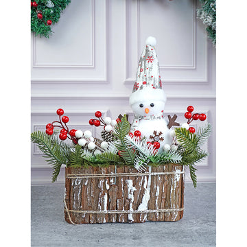 15 inches, Snowman with Big Rectangular Wooden Log Christmas Table Décor and Christmas Gift for Kids & Adults