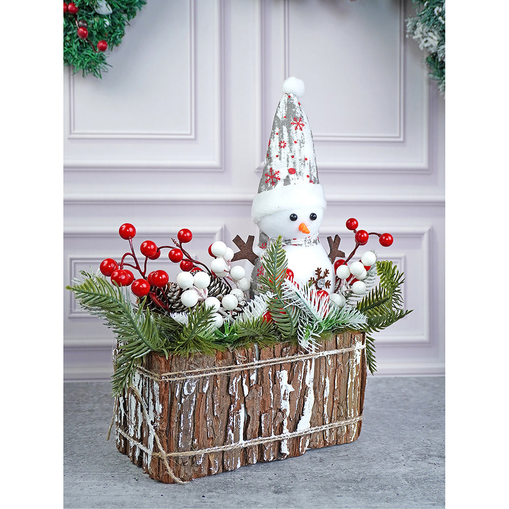 15 inches, Snowman with Big Rectangular Wooden Log Christmas Table Décor and Christmas Gift for Kids & Adults