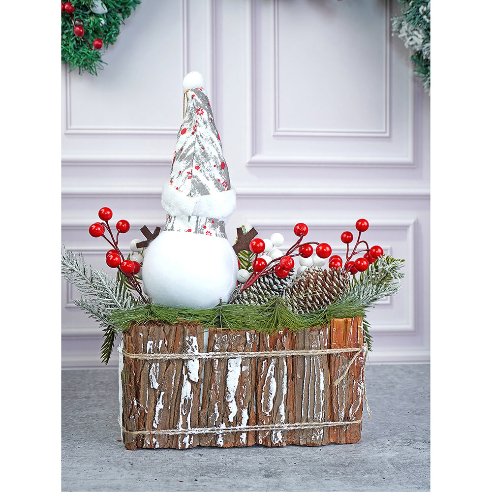 15 inches, Snowman with Big Rectangular Wooden Log Christmas Table Décor and Christmas Gift for Kids & Adults