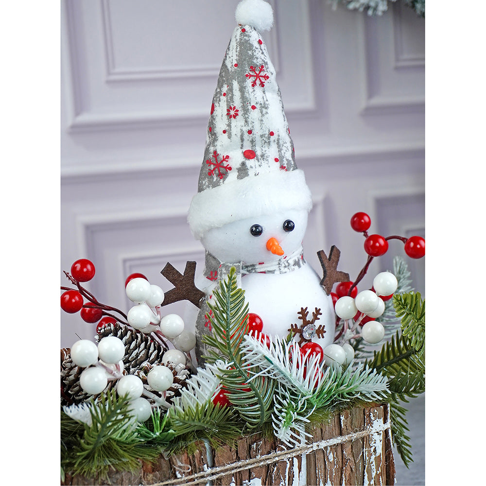 15 inches, Snowman with Big Rectangular Wooden Log Christmas Table Décor and Christmas Gift for Kids & Adults