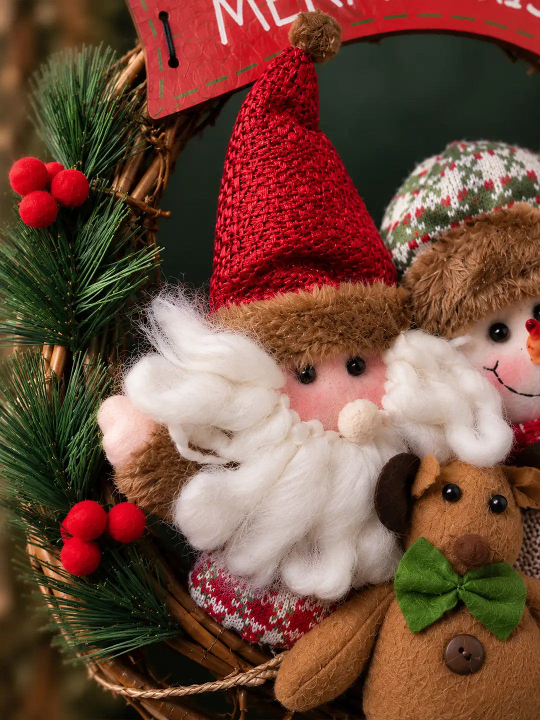 13 Inches Merry Christmas Snowman Family Rustic Wreath for Wall & Door hanging home Décor