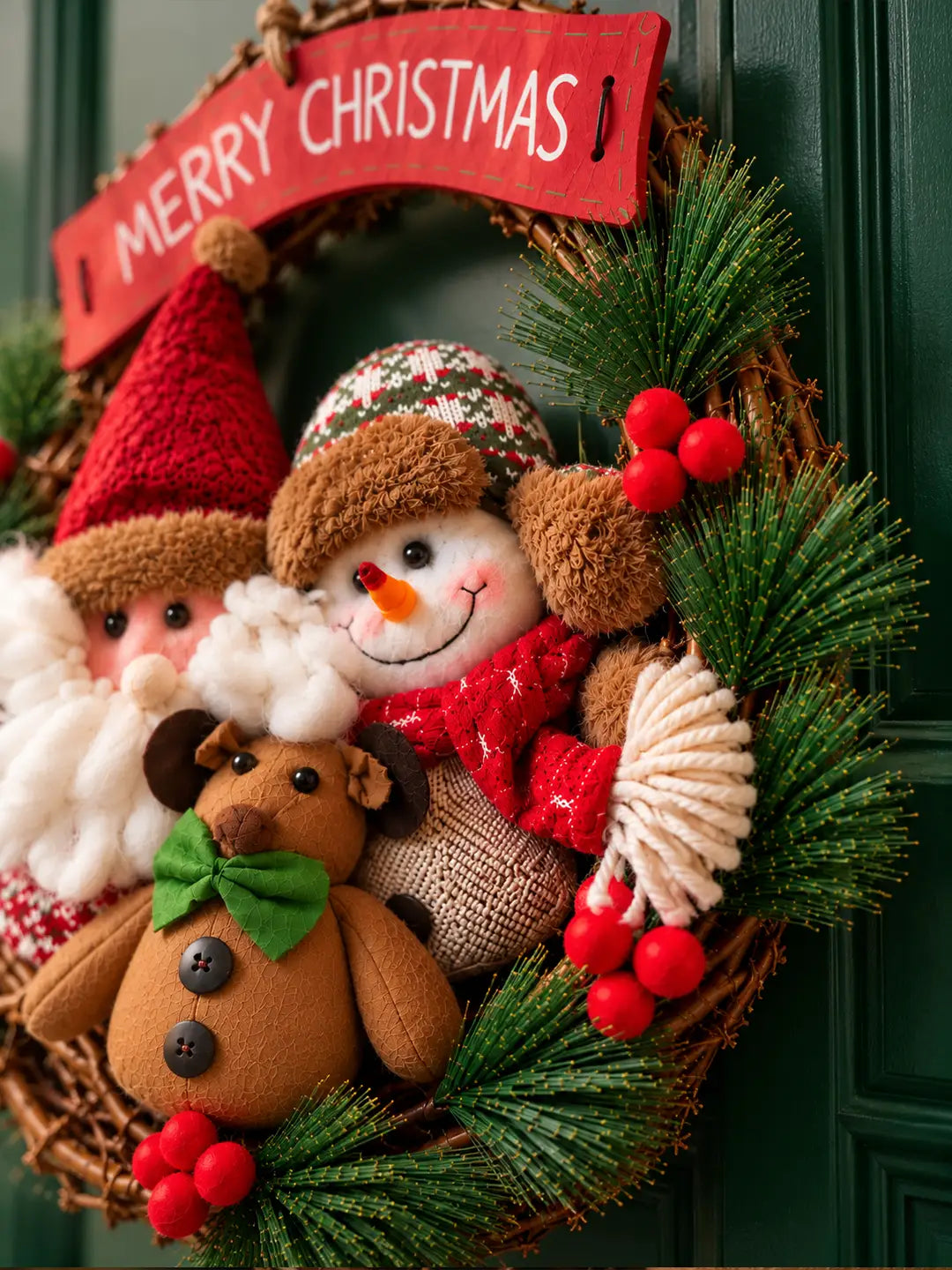 13 Inches Merry Christmas Snowman Family Rustic Wreath for Wall & Door hanging home Décor