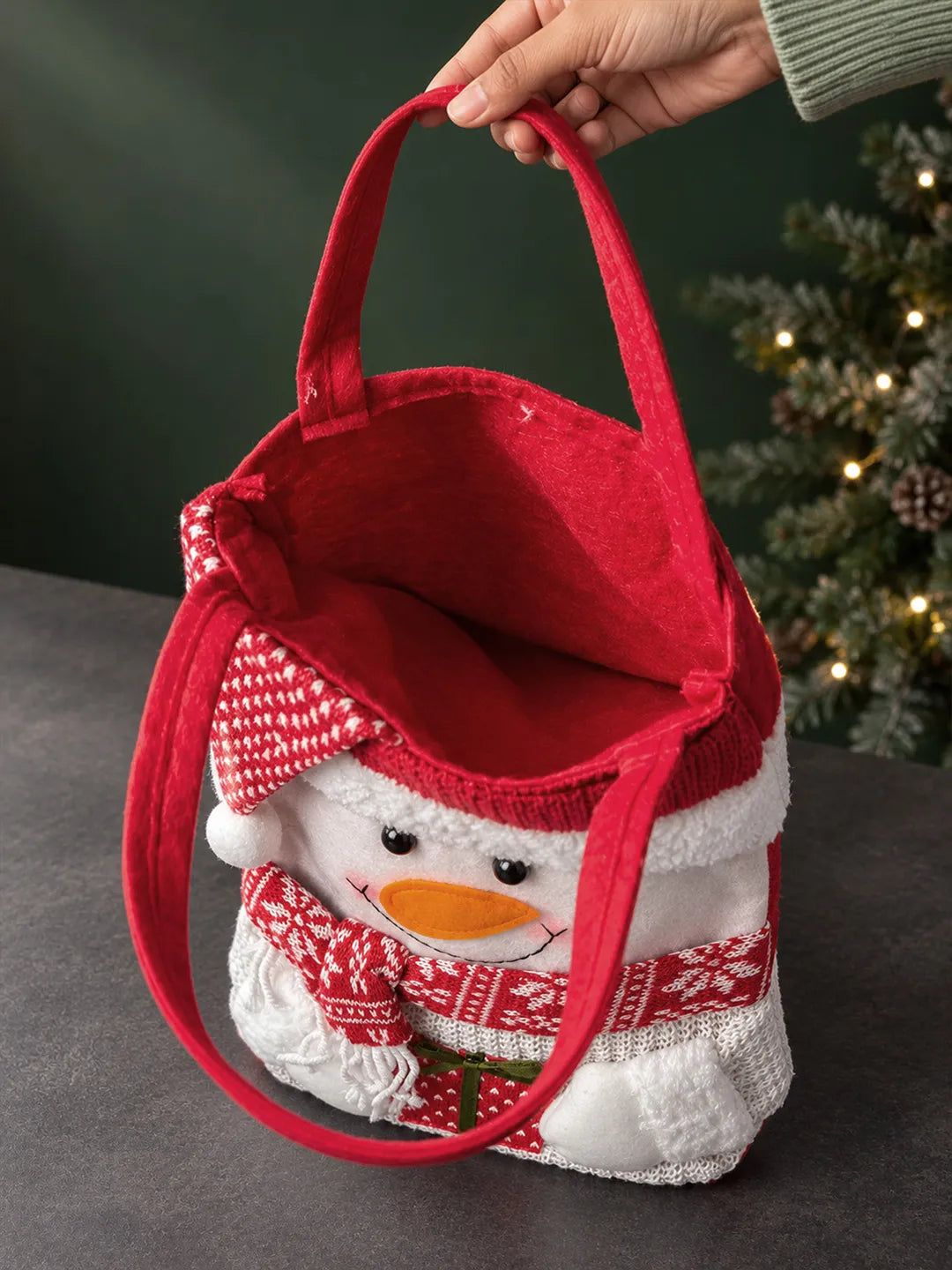 3D Snowman Red Knitted Felt Christmas gifts & Treats Handbag for Little Toddlers