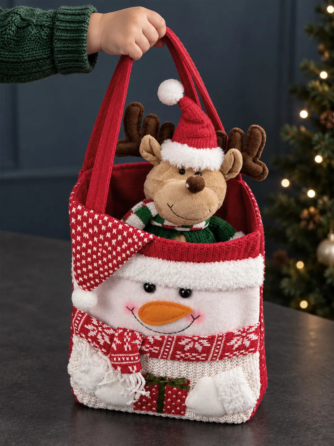 3D Snowman Red Knitted Felt Christmas gifts & Treats Handbag for Little Toddlers