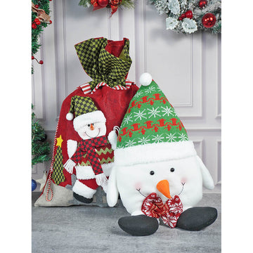 2 pcs set of Snowman Pillow and Large Size Gift sack for Christmas Décor