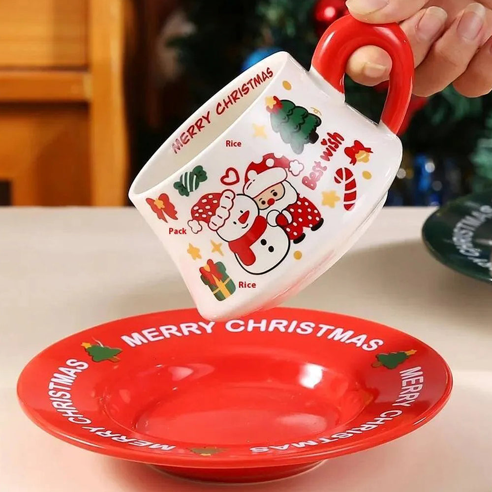 Snowman with Santa Christmas themed Ceramic Cup & Saucer with 3D Christmas Tree Spoon Gift Box Set