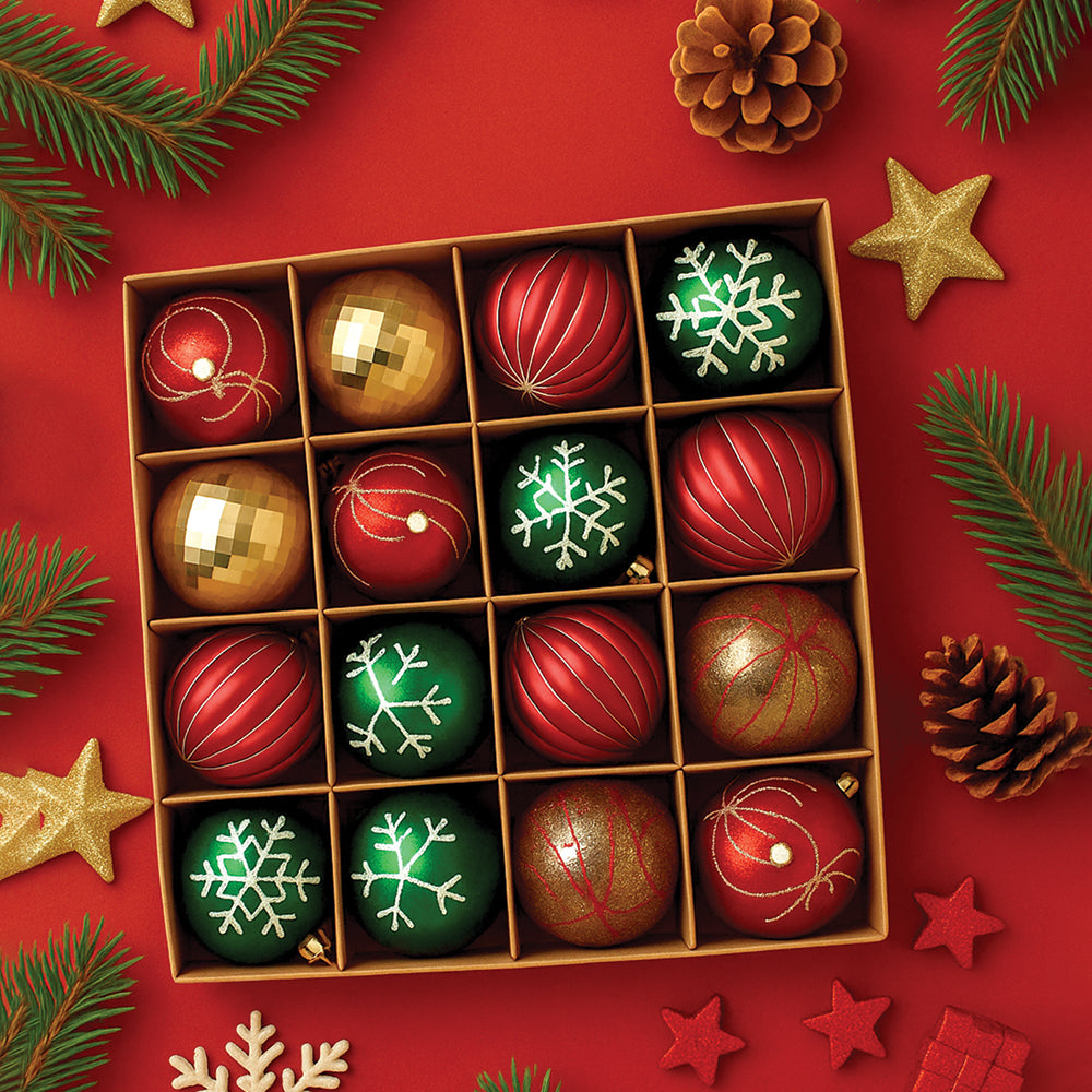 16pcs  Stripes & Snowfall Red & Green  christmas Tree oranments XMAS Tree decoration set