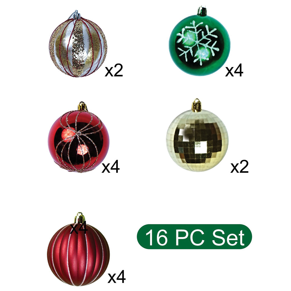16pcs  Stripes & Snowfall Red & Green  christmas Tree oranments XMAS Tree decoration set