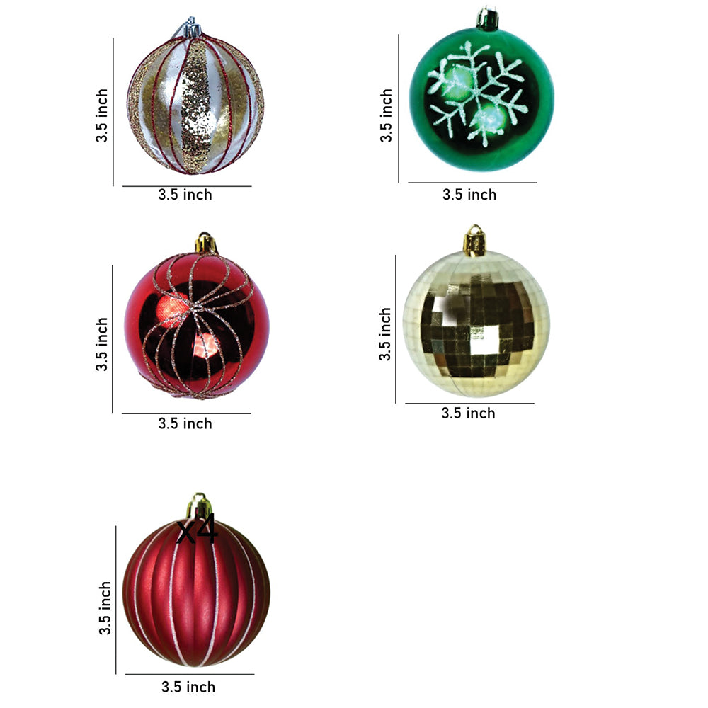 16pcs  Stripes & Snowfall Red & Green  christmas Tree oranments XMAS Tree decoration set