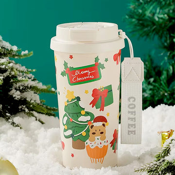 Christmas Tree & Bear Cupcake, xmas themed, stainless steel Coffee/Water Tumbler Bottle, 500ml with free cleaning brush