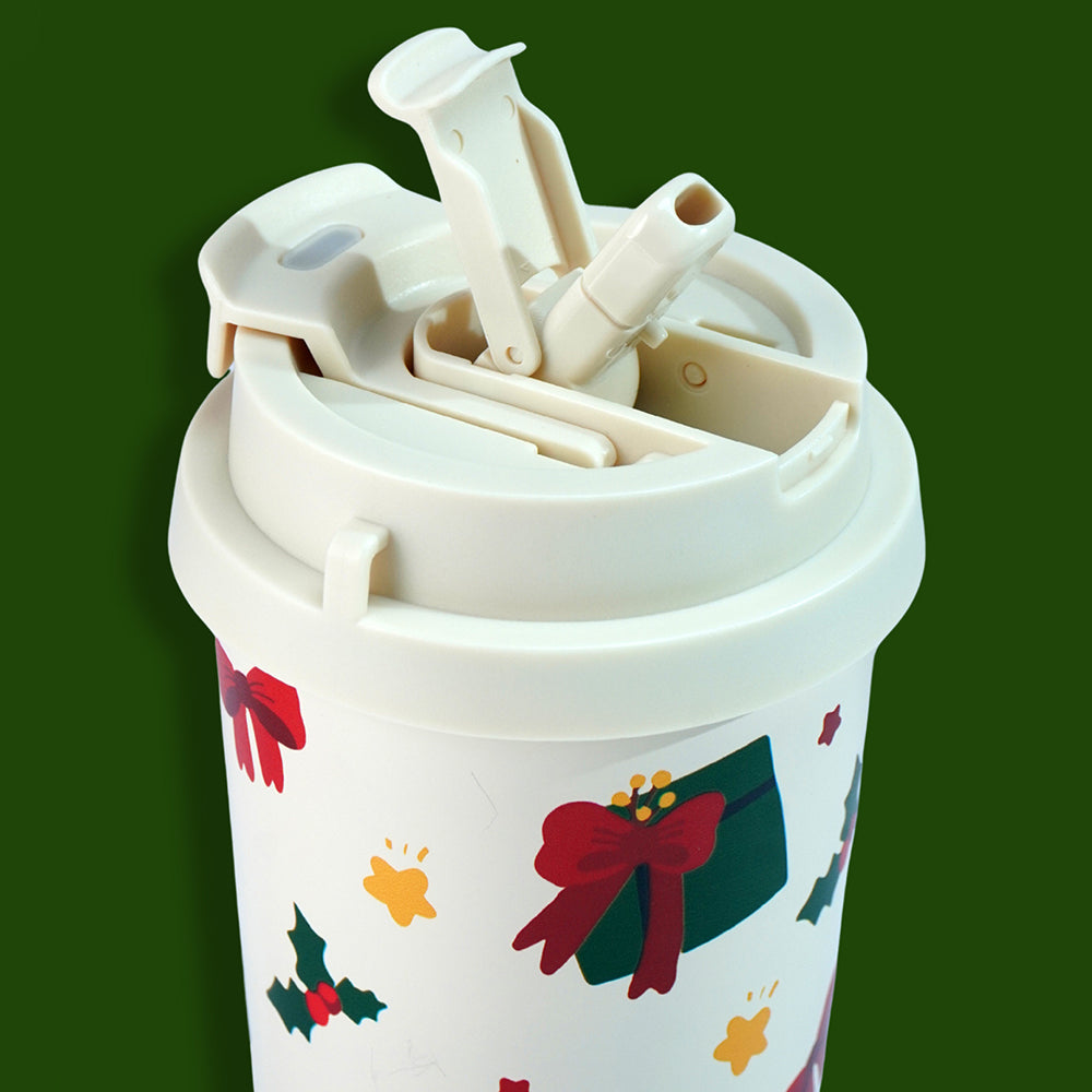Christmas Tree & Bear Cupcake, xmas themed, stainless steel Coffee/Water Tumbler Bottle, 500ml with free cleaning brush
