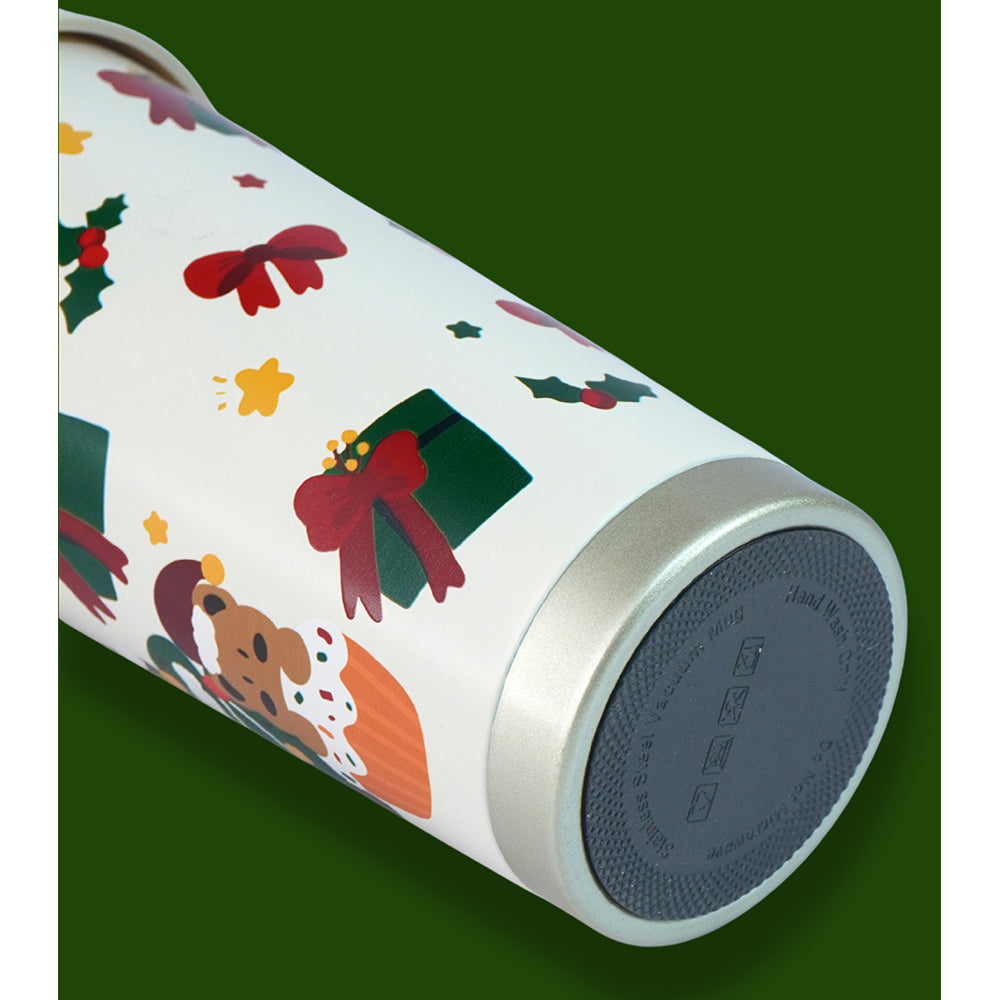 Christmas Tree & Bear Cupcake, xmas themed, stainless steel Coffee/Water Tumbler Bottle, 500ml with free cleaning brush