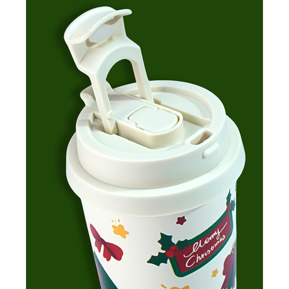 Christmas Tree & Bear Cupcake, xmas themed, stainless steel Coffee/Water Tumbler Bottle, 500ml with free cleaning brush
