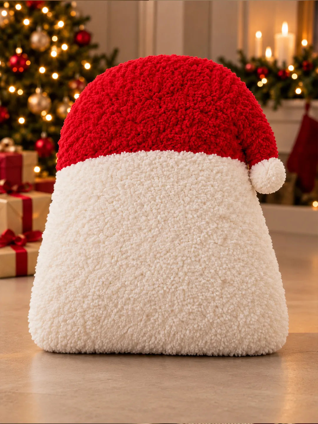 Tufted Cute Santa Face Soft Fluffy Christmas Pillow, Sofa Throw & Home Décor