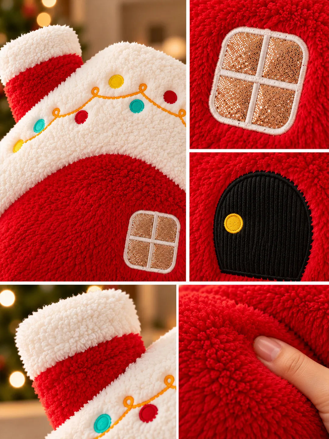 Red & White Home Shaped Soft Fluffy Christmas Pillow, Sofa Throw & Home Décor