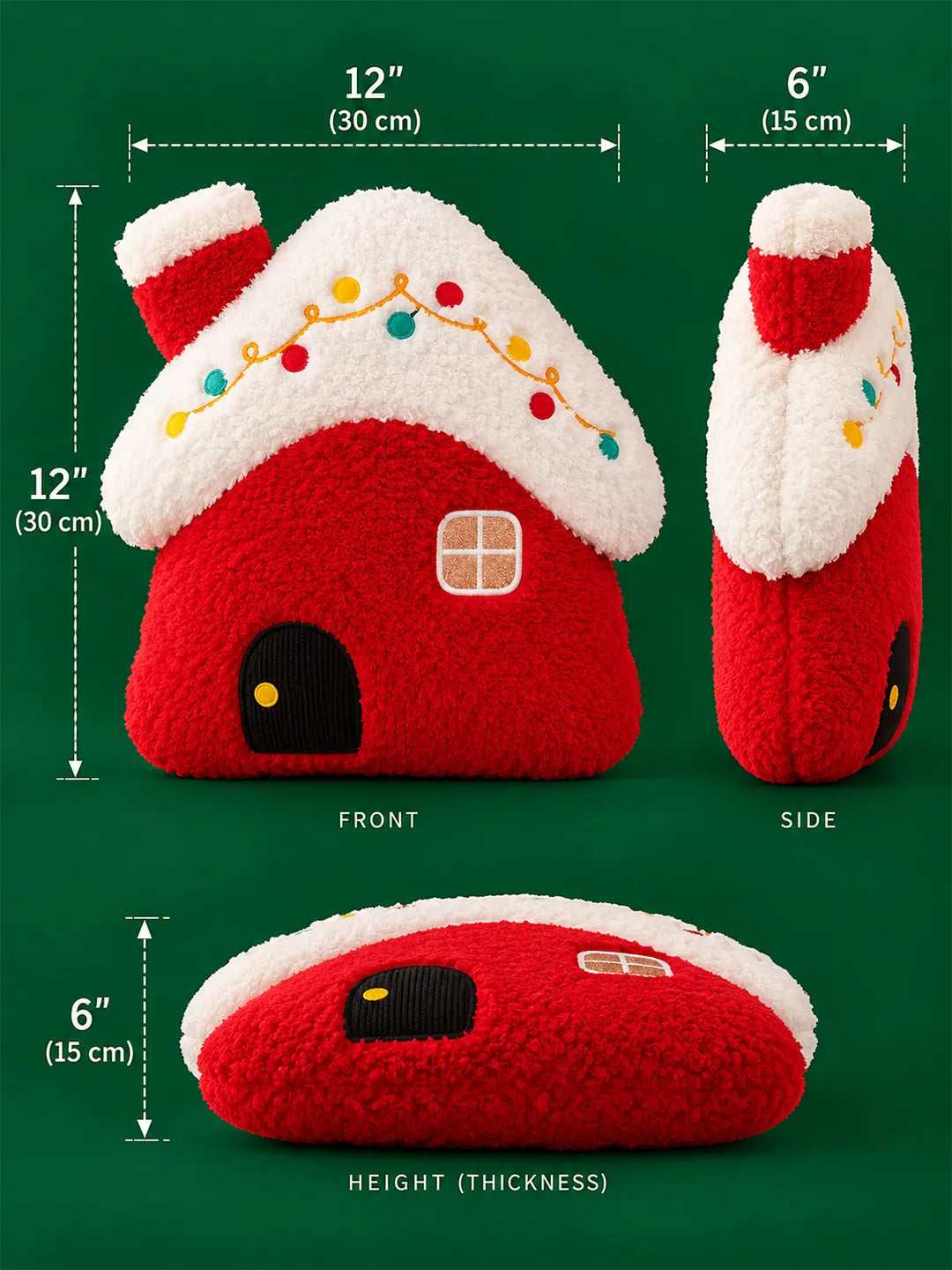Red & White Home Shaped Soft Fluffy Christmas Pillow, Sofa Throw & Home Décor