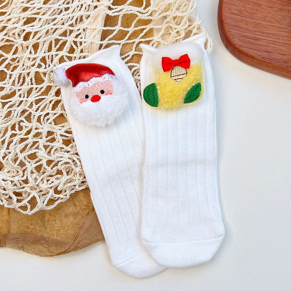 White Santa & Sockings Christmas Themed Ankle Length Socks For Kids