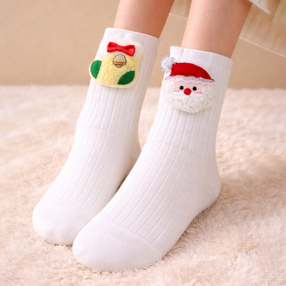 White Santa & Sockings Christmas Themed Ankle Length Socks For Kids