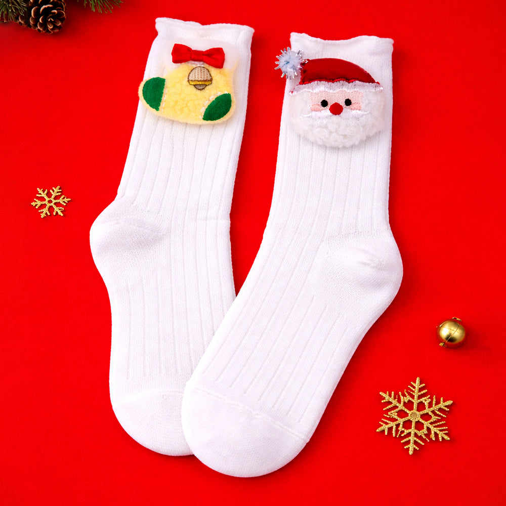 White Santa & Sockings Christmas Themed Ankle Length Socks For Kids