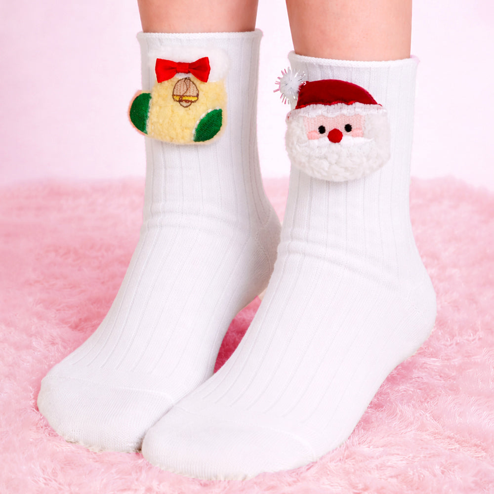 White Santa & Sockings Christmas Themed Ankle Length Socks For Kids