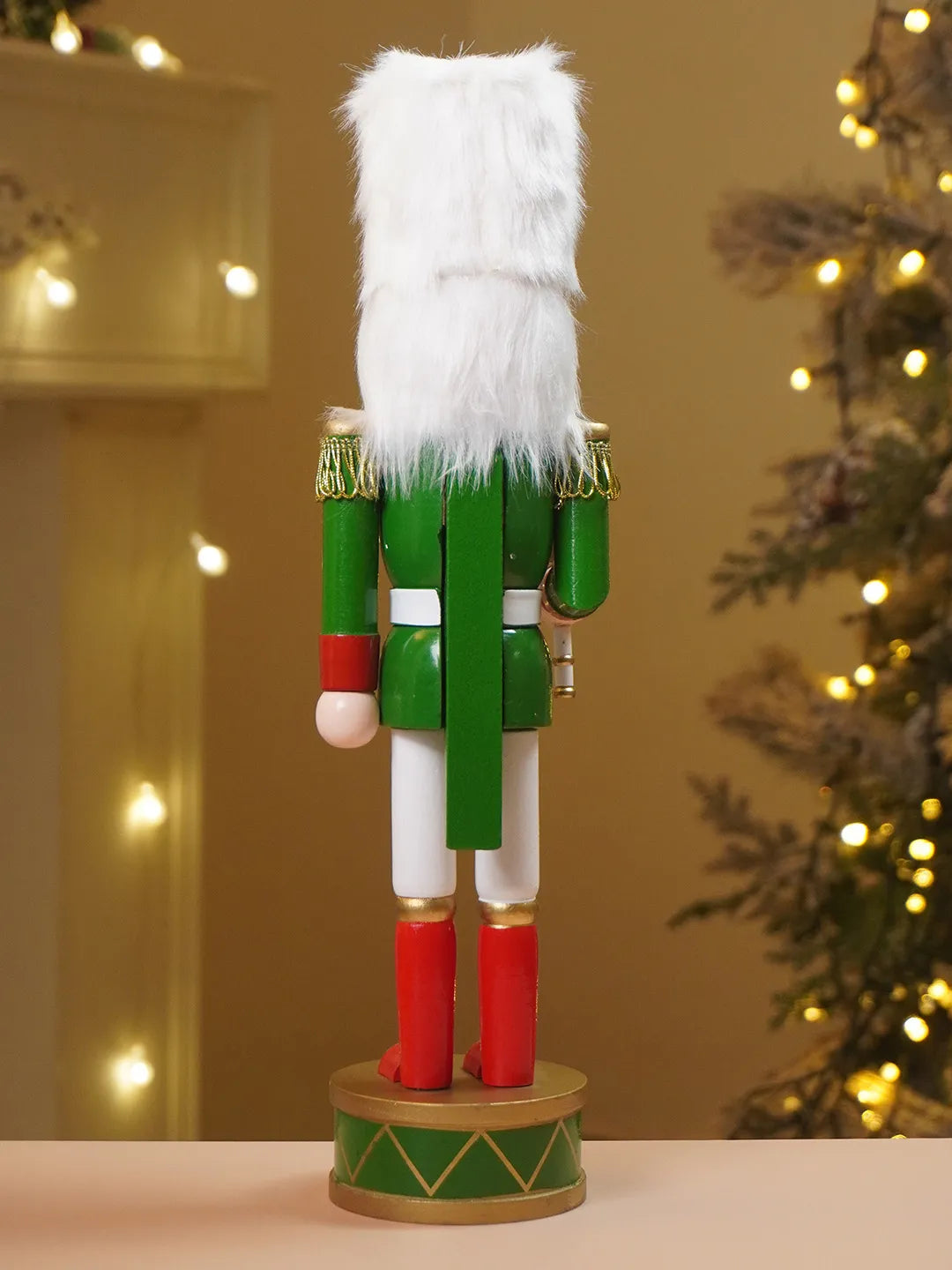 15 Inches White Fur Hat Wooden Drummer Nutcracker Christmas Table Décor