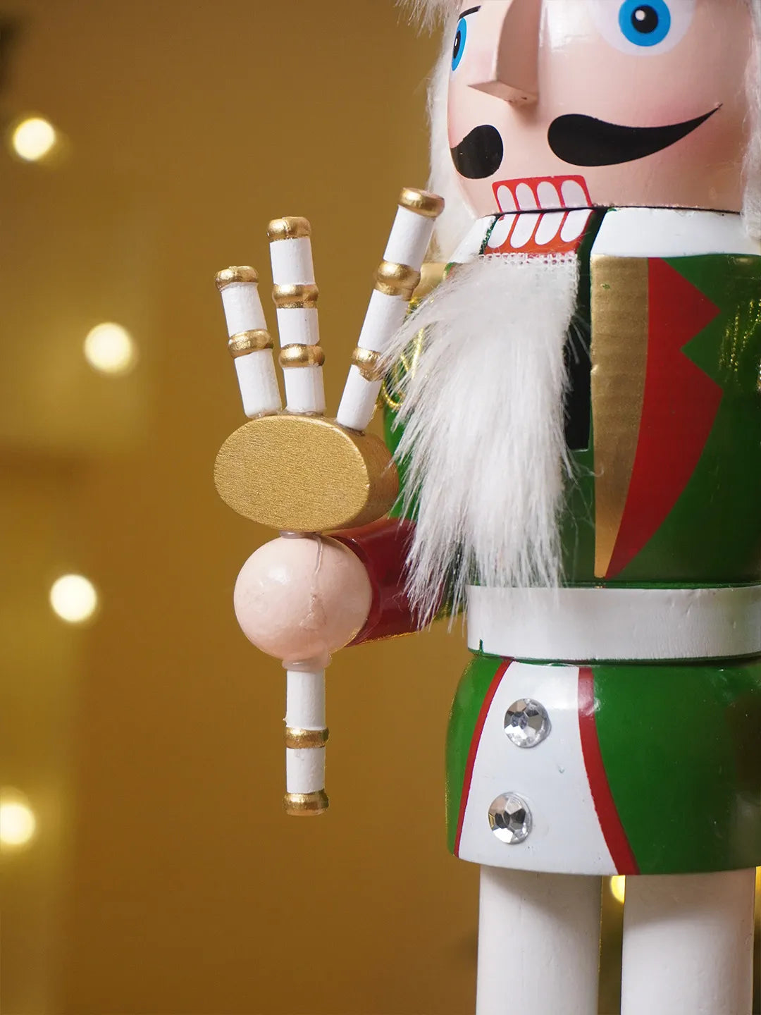 15 Inches White Fur Hat Wooden Drummer Nutcracker Christmas Table Décor