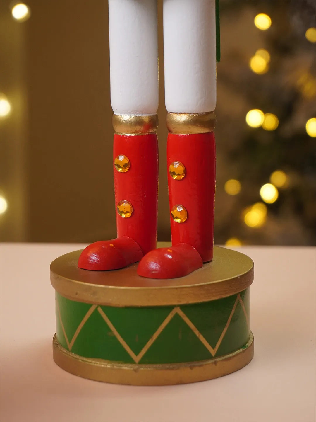 15 Inches White Fur Hat Wooden Drummer Nutcracker Christmas Table Décor