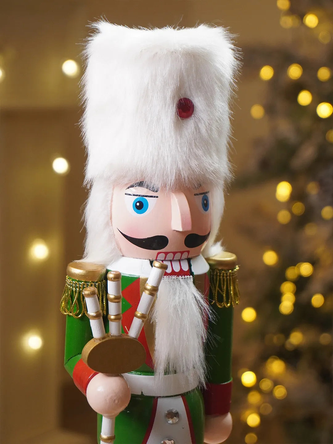 15 Inches White Fur Hat Wooden Drummer Nutcracker Christmas Table Décor