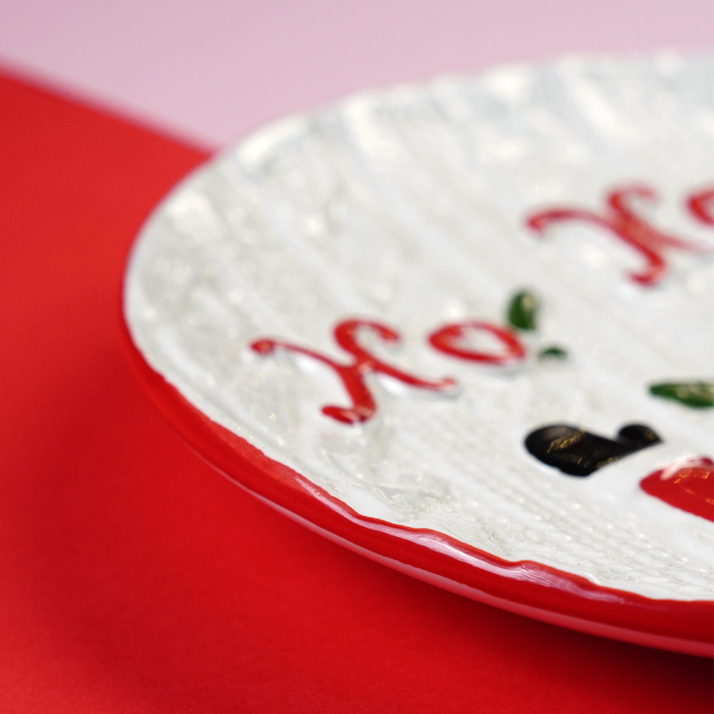 White Knitstyle christmas 10inches Dinner serving ceramic plate