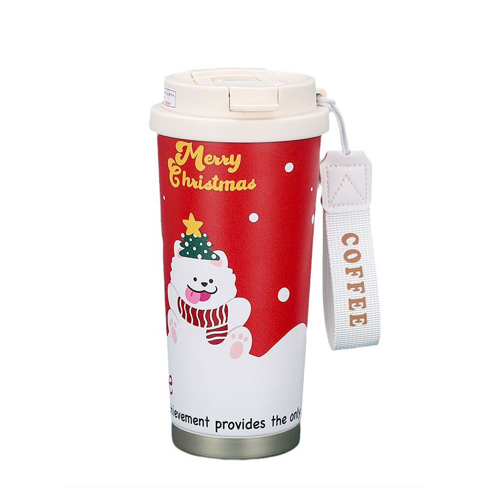 White Puppy, Christmas themed, Xmas stainless steel Coffee/Water Tumbler Bottle, 500ml with free cleaning brush