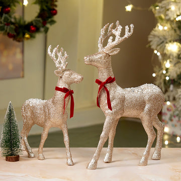 18 inches & 15inches 2pcs  White sequence gold Reindeer Combo Christmas Décor and Decoration