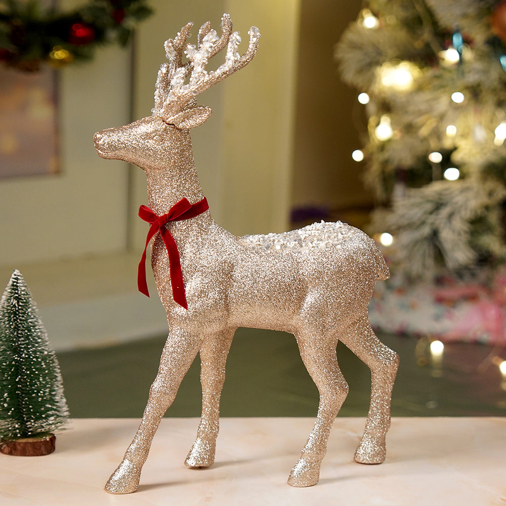 18 inches & 15inches 2pcs  White sequence gold Reindeer Combo Christmas Décor and Decoration