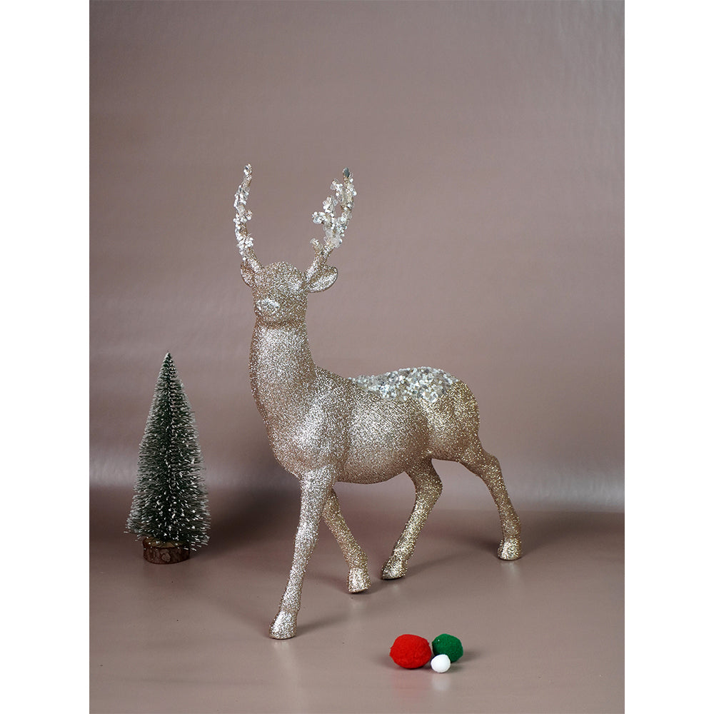 15 inches  White Sequence Gold Reindeer Christmas Décor and Decoration