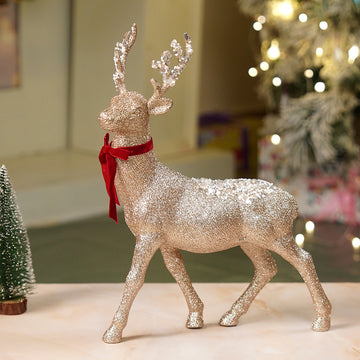 15 inches  White Sequence Gold Reindeer Christmas Décor and Decoration