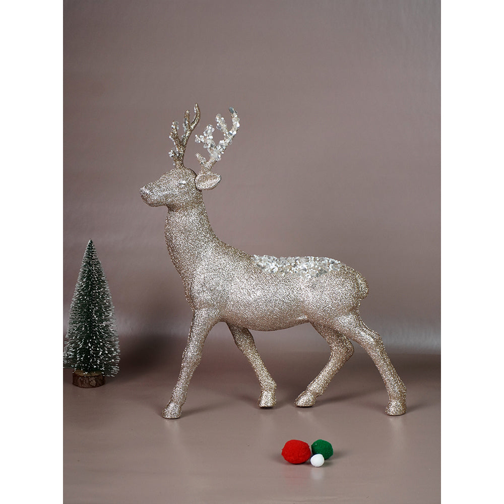15 inches  White Sequence Gold Reindeer Christmas Décor and Decoration
