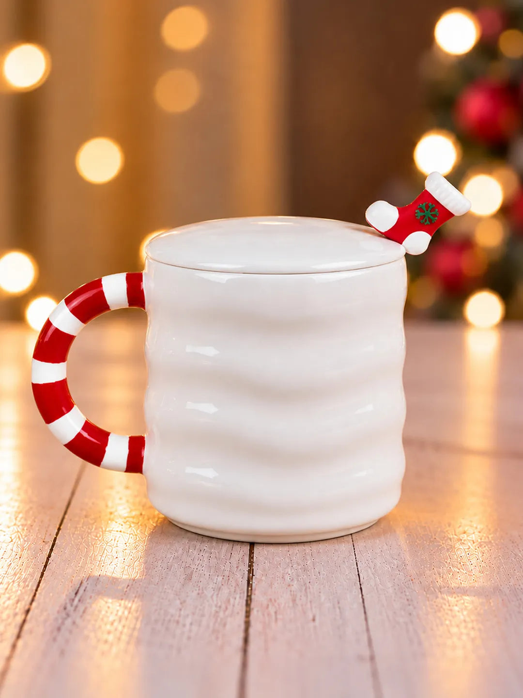 White Christmas Tree Ceramic Hot Chocolate and Coffee Christmas Mug with 3D Spoon