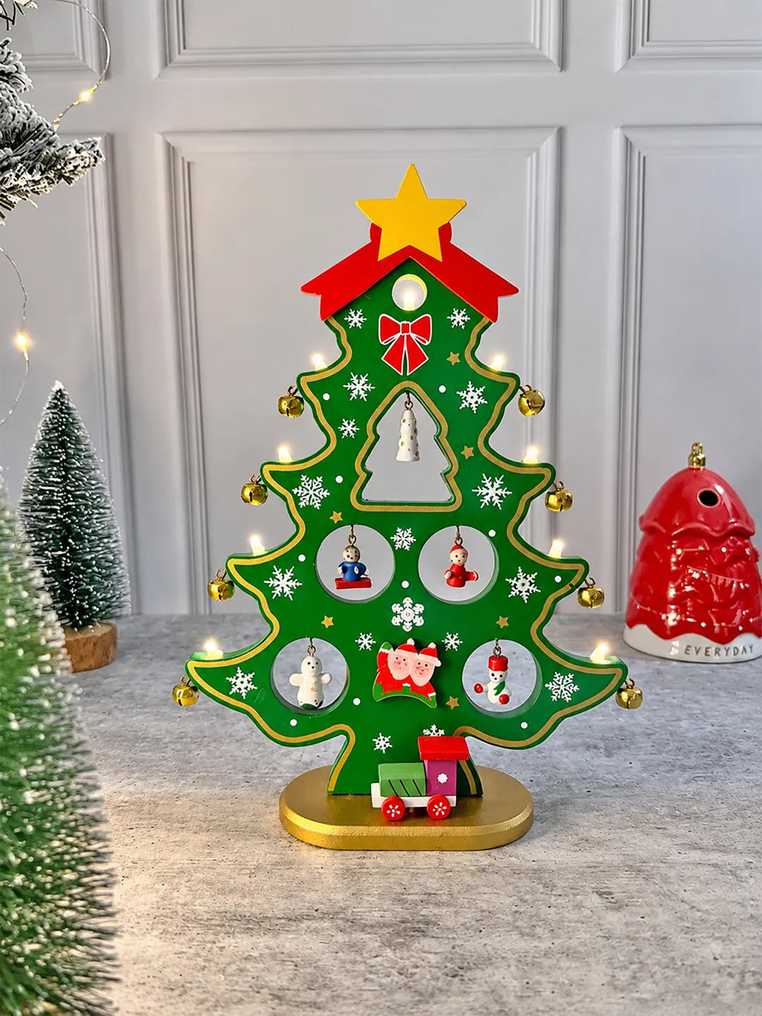 Green DIY Wooden Christmas Tree with LED Light