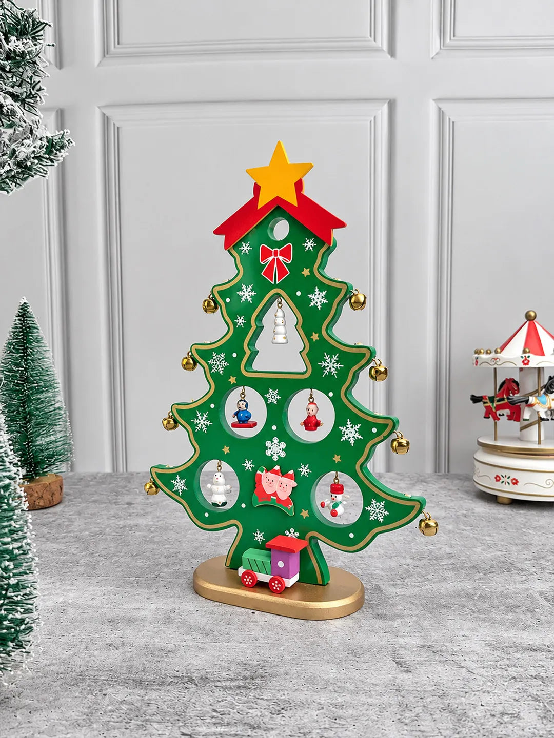 Green DIY Wooden Christmas Tree with LED Light