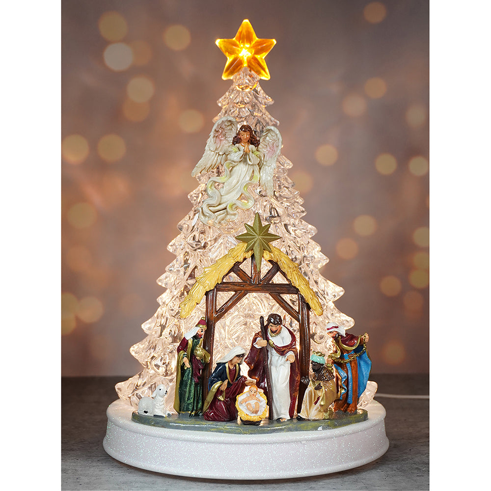 Musical Lit Xmas Tree Nativity Set for Christmas Table Décor