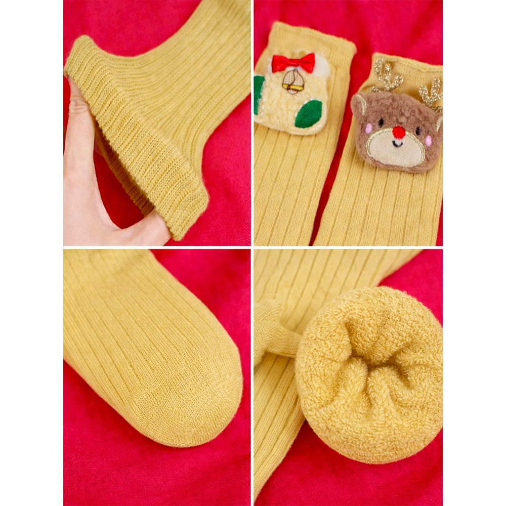 Yellow 3D Dear & Stockings Christmas Themed Ankle Length Socks For Kids
