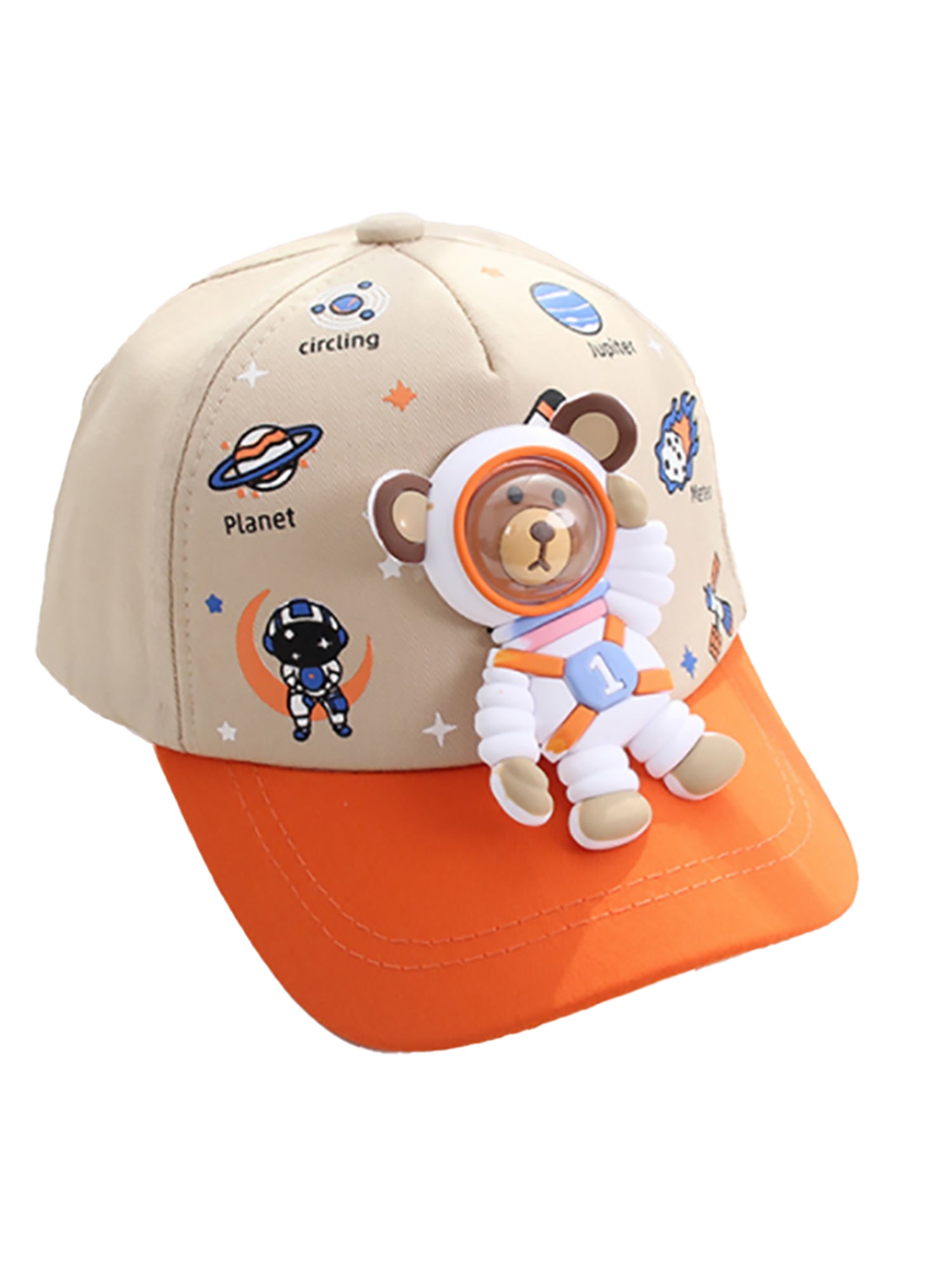 Beige & Orange 3d Astro Kelly Jo Bear Casual Cap for Kids