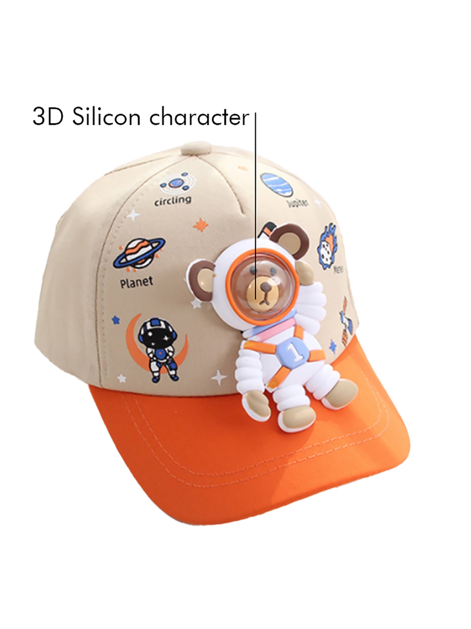 Beige & Orange 3d Astro Kelly Jo Bear Casual Cap for Kids