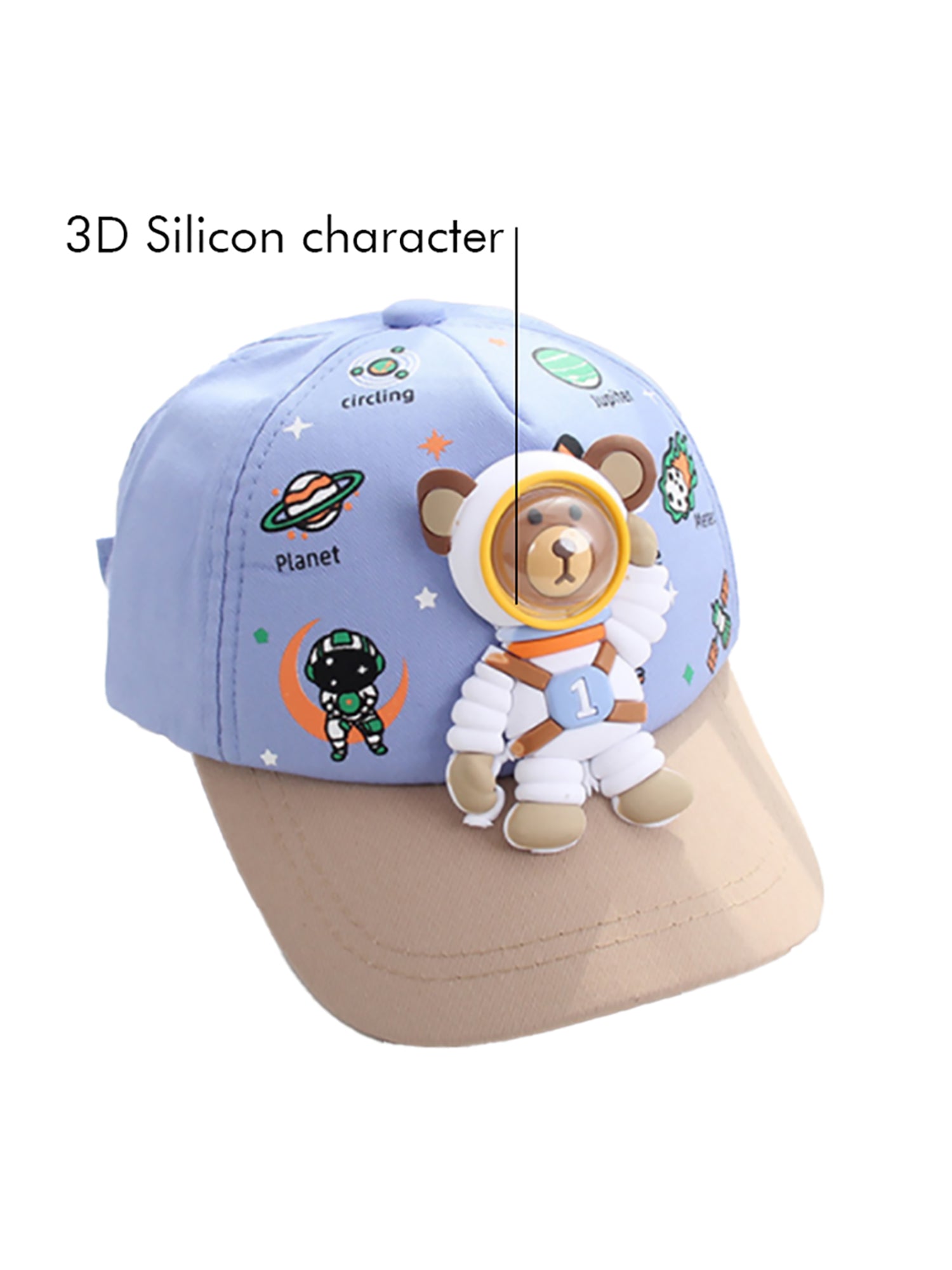 Blue & Beige 3d Astro Kelly Jo Bear Casual Cap for Kids