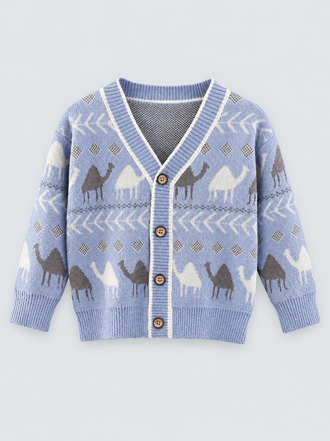 Kids Light Blue Camel Troop, Cardigan V neck Sweater