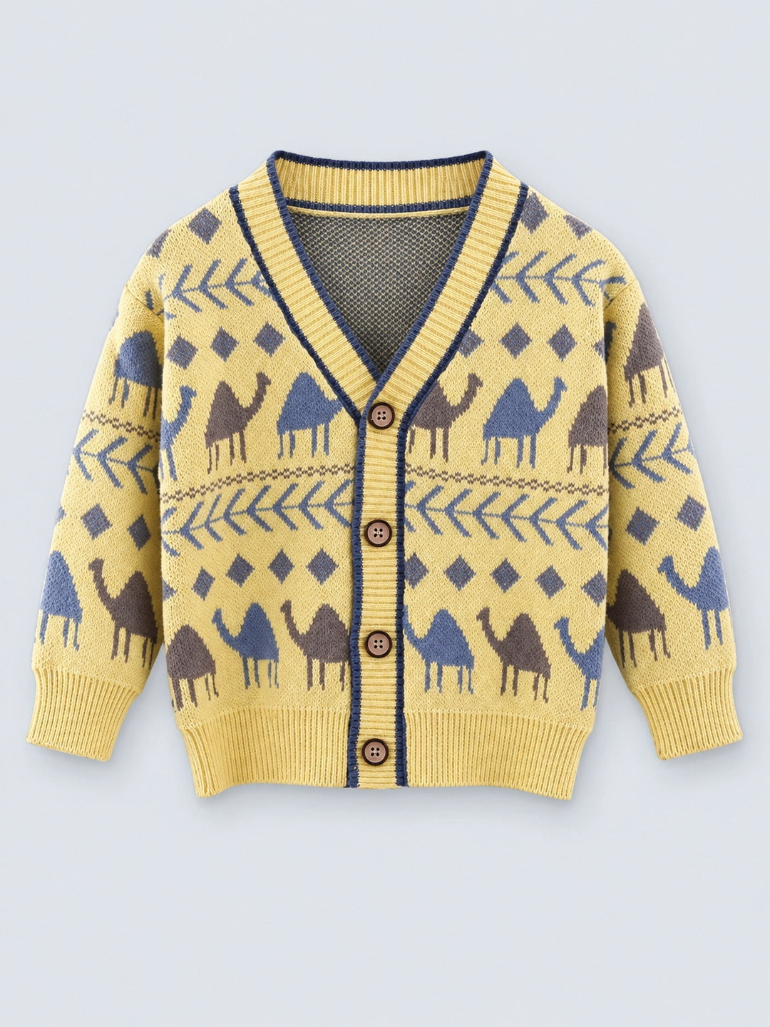 Kids Yellow Camel Troop, Cardigan V neck Sweater