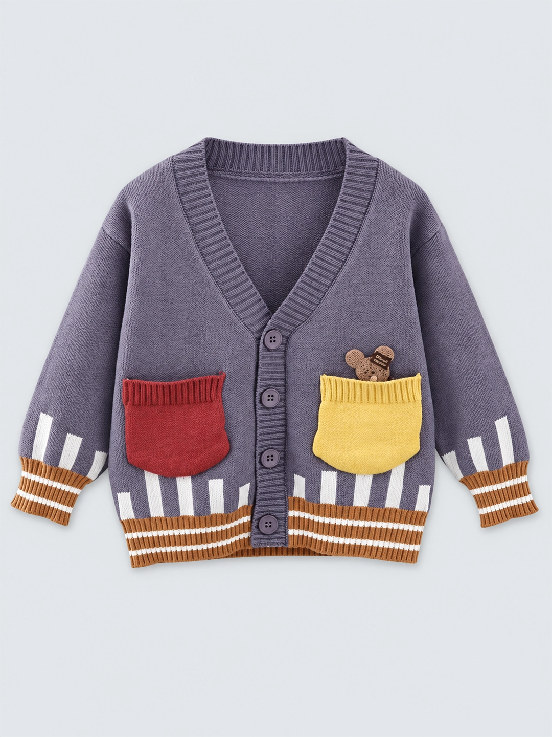Kids Muave Cardigan Sweater V neck with front pockets