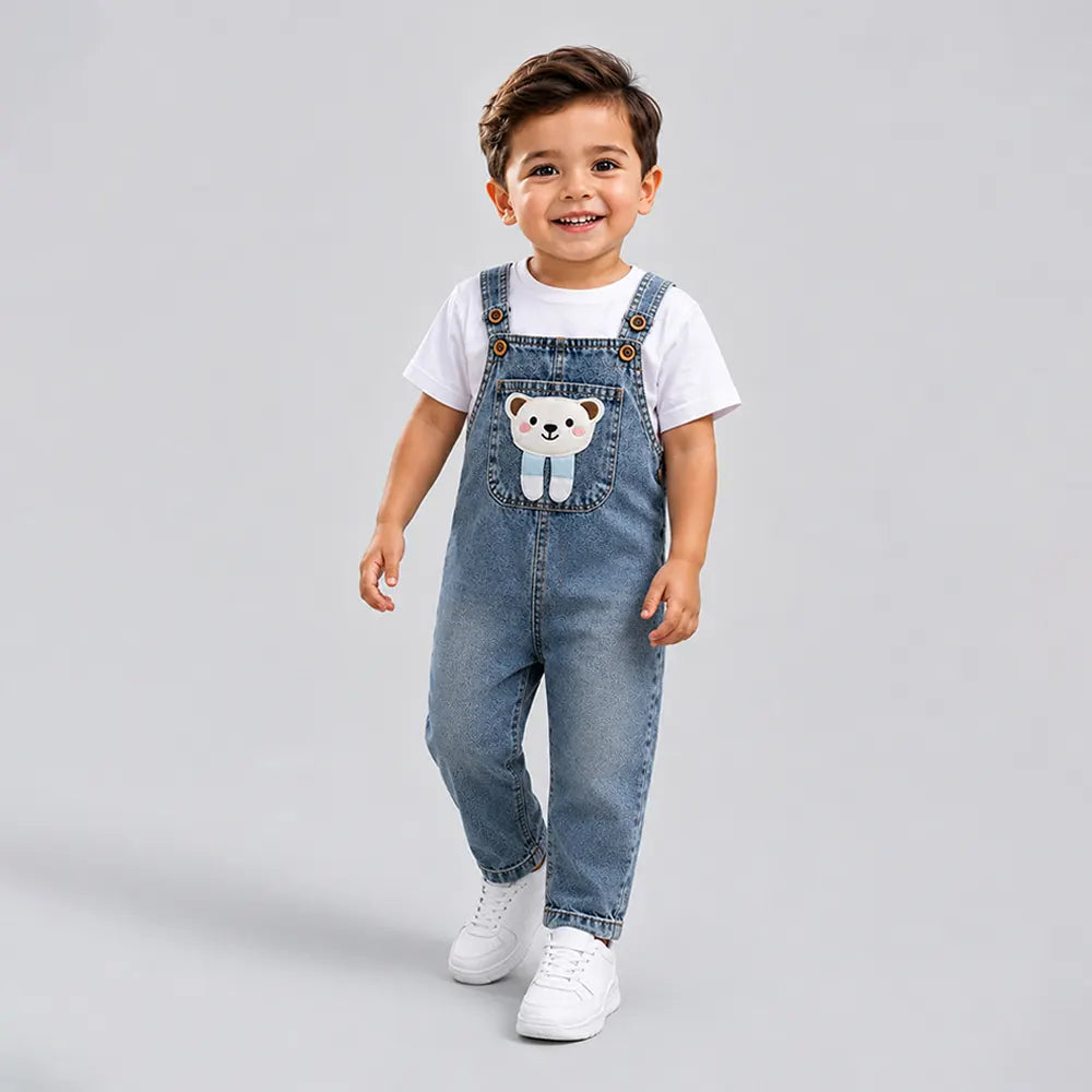 Blue-Leg Bear Denim Dungaree for Toddlers and Kids (No T-Shirt Included)