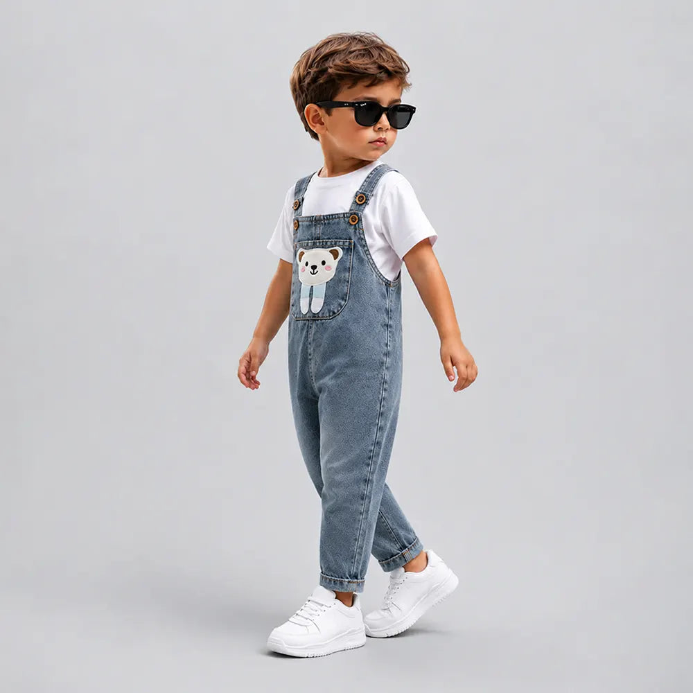 Blue-Leg Bear Denim Dungaree for Toddlers and Kids (No T-Shirt Included)