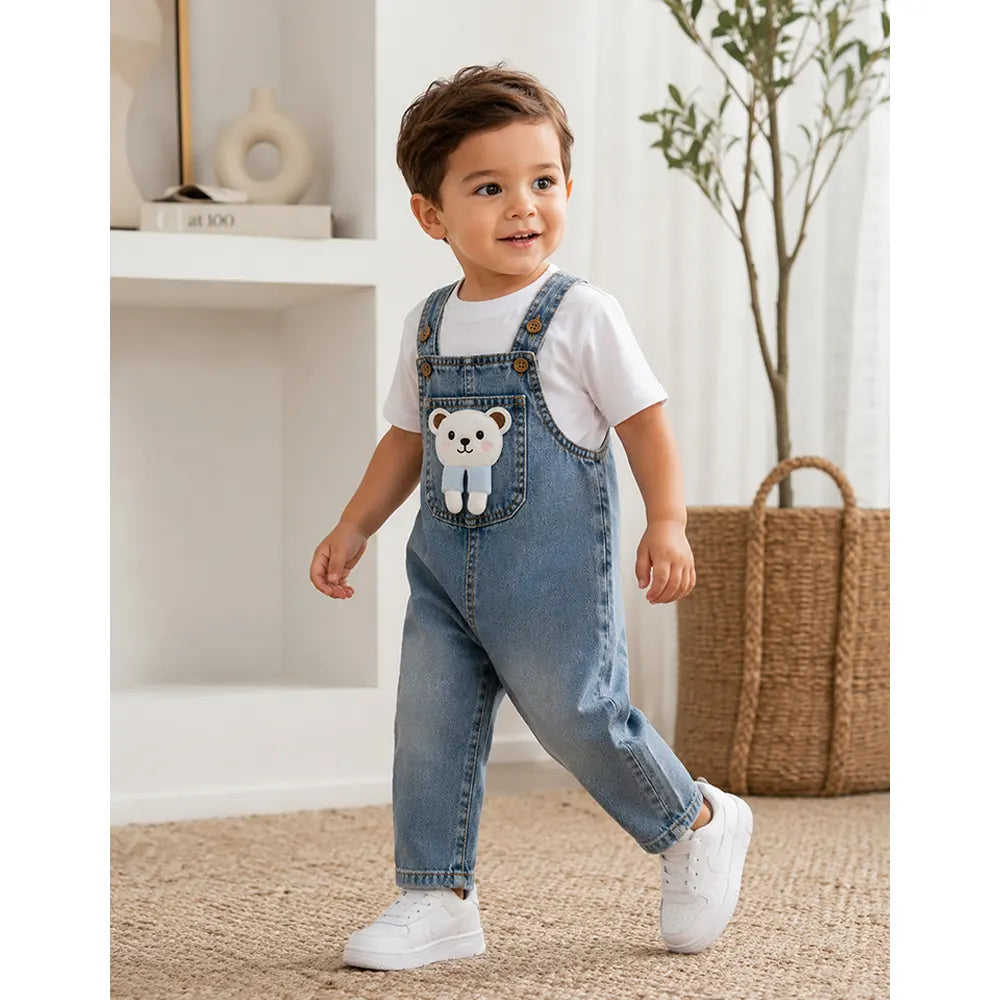 Blue-Leg Bear Denim Dungaree for Toddlers and Kids (No T-Shirt Included)